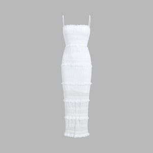 NWT Commense White Aegean Ruffle Zippered Midi Dress Size Medium